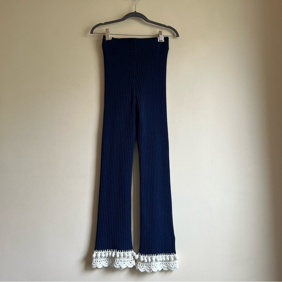 Staud Knit Pants with Crochet Trim in Navy - Picture 4 of 15